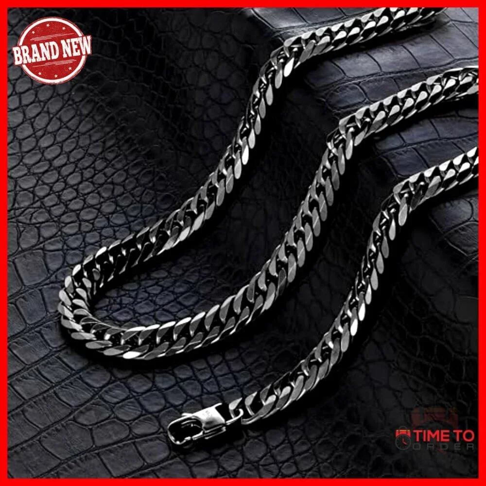 Men's Stainless Steel Curb Chain Bracelet and Necklace Set, Lobster Clasp
